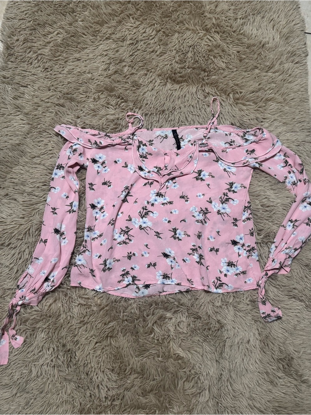 Pink Floral Off-Shoulder Long Sleeve Top